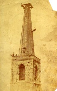 Working on the spire of St John's Church, Northgate Street, Gloucester, 1910