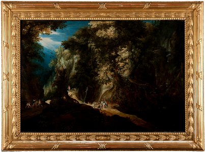 Wooded Mountain Landscape with Waterfall and Travellers (Gysbrecht Leytens) - Nationalmuseum - 137837