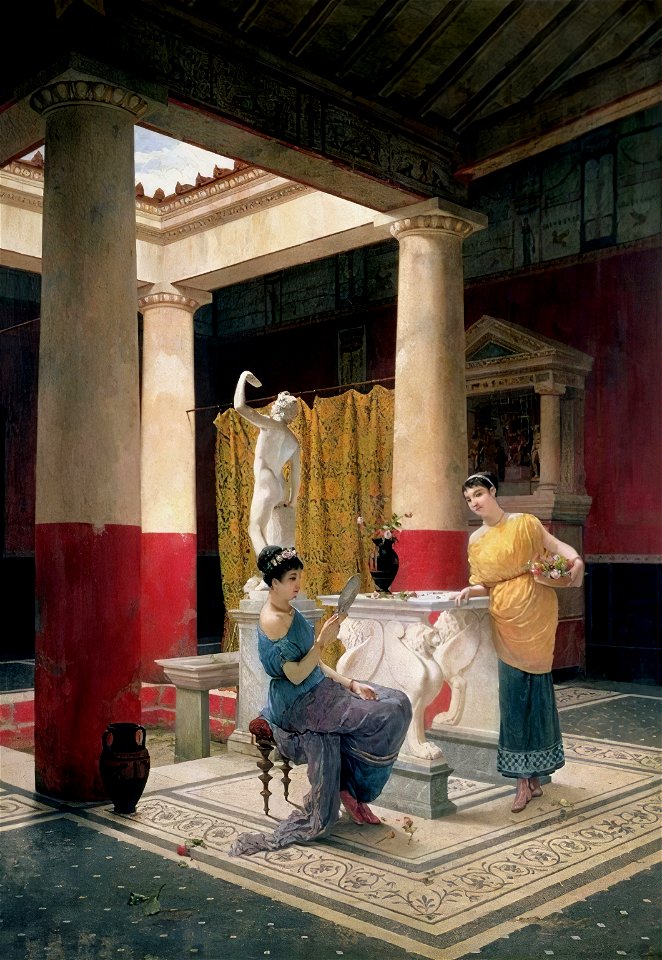 Women in a Pompeian Atrium by Luigi Bazzani, before 1927