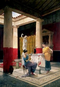 Women in a Pompeian Atrium by Luigi Bazzani, before 1927