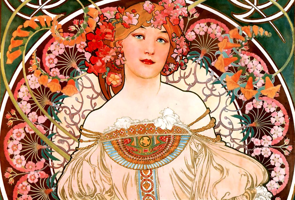 Women with flowers detail, Alfons Mucha - F. Champenois Imprimeur-Éditeur (cropped)