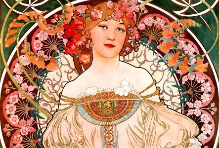 Women with flowers detail, Alfons Mucha - F. Champenois Imprimeur-Éditeur (cropped). Free illustration for personal and commercial use.