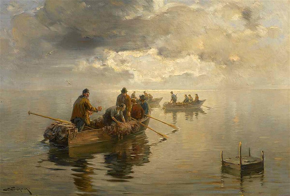 Josef Wopfner - Chiemseefischer im dunstigen Licht am frühen Morgen