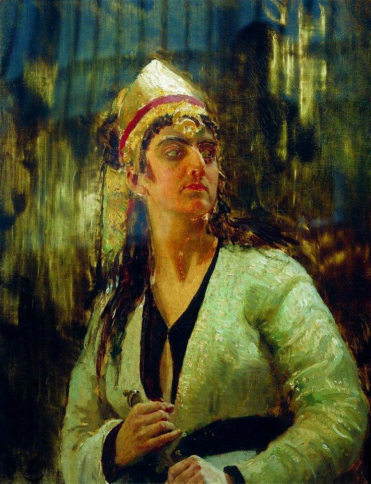 Woman with dagger by Repin
