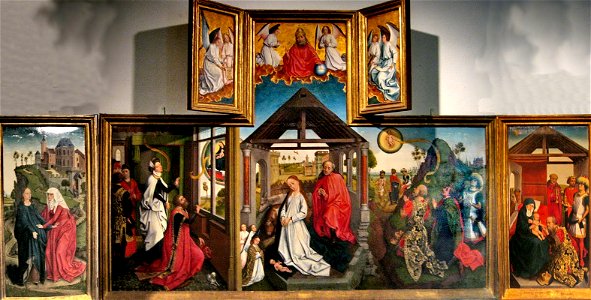 Workshop of Rogier van der Weyden - Polyptych with the Nativity, mid-15th century, Metropolitan Museum of Art. Free illustration for personal and commercial use.