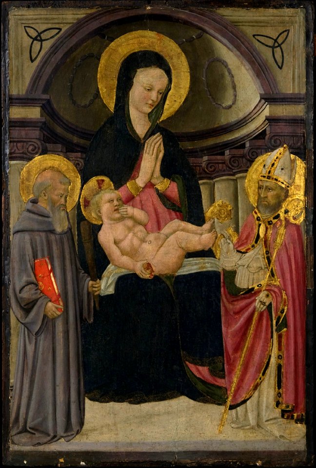 Workshop of Apollonio di Giovanni and Marco del Buono. Virgin and Child Enthroned with St. Benedict and Bishop Saint, ca. 1460, Philadelphia Museum of Art