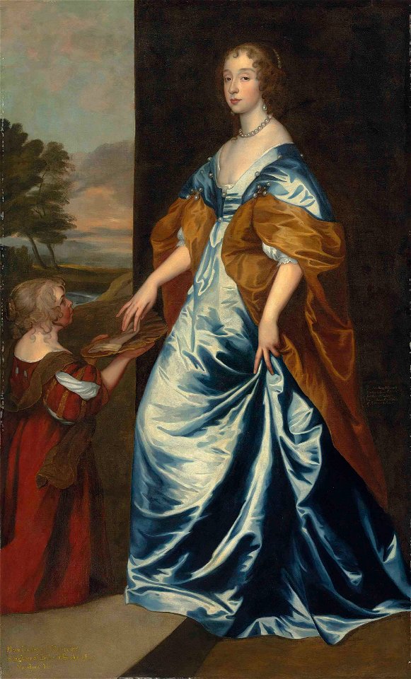 Workshop of Sir Anthony van Dyck - Duchess of Lennox and Richmond (1622–1685) with her lady’s maid, the dwarf, Anne Shepherd