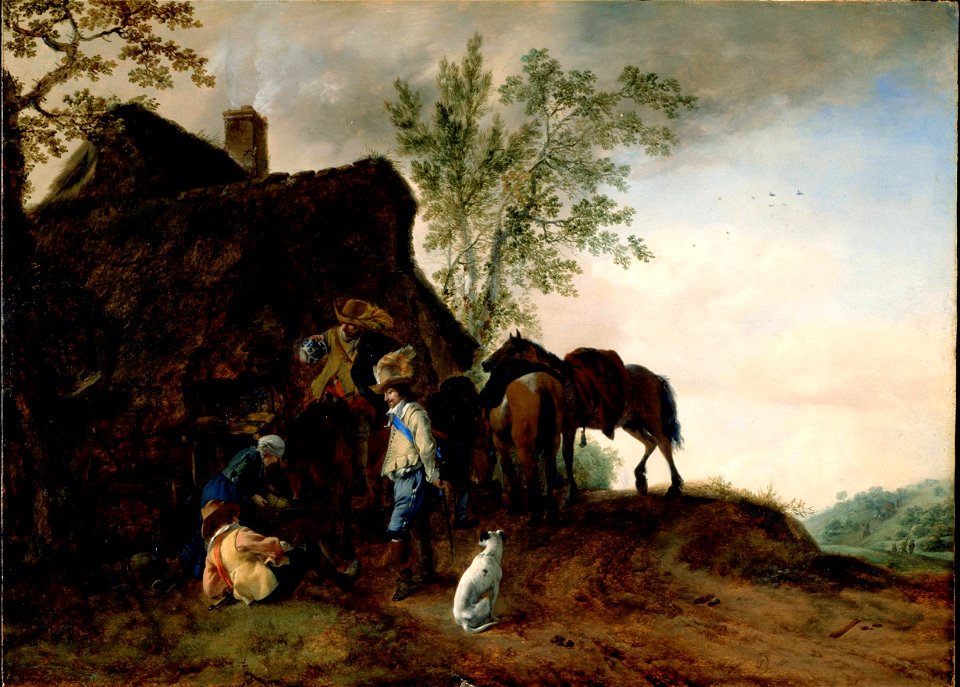 Wouwerman, Philips - Halt of Cavaliers at an Inn - Google Art Project