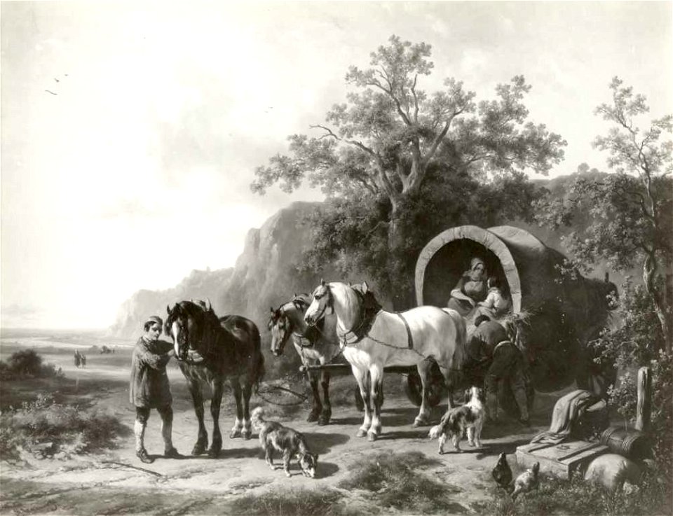 Wouterus Verschuur - Landschap met een huifkar met drie paarden - 0645 - Rijksmuseum Twenthe