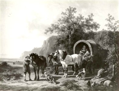 Wouterus Verschuur - Landschap met een huifkar met drie paarden - 0645 - Rijksmuseum Twenthe
