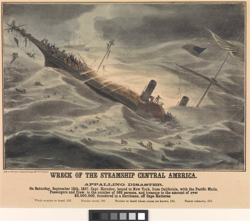 Wreck of the Steamship Central America Appalling Disaster On Saturday, September 12th, 1857 - foundered in a hurricane, off Cape Hatteras RMG PY0273