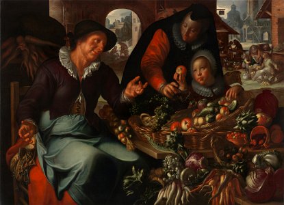 Joachim Wtewael - The fruit and vegetable seller - Google Art Project. Free illustration for personal and commercial use.