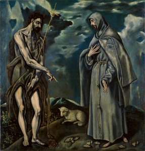 Workshop of El Greco - Saint John the Baptist and Saint Francis of Assisi - Google Art Project. Free illustration for personal and commercial use.
