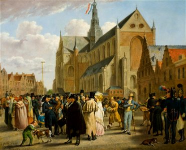 Wybrand Hendriks - Feest op het marktplein in Haarlem vanwege de opening van de tentoonstelling (…) op 4 juli 1825 - BR2877 - Rijksmuseum Twenthe