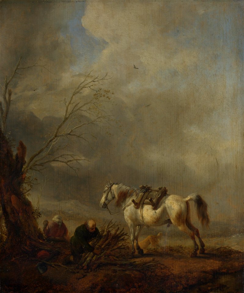 Philips Wouwerman - A White Horse, and an Old Man binding Faggots (1650s)