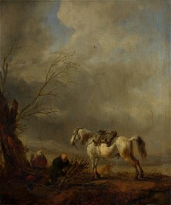 Philips Wouwerman - A White Horse, and an Old Man binding Faggots (1650s)