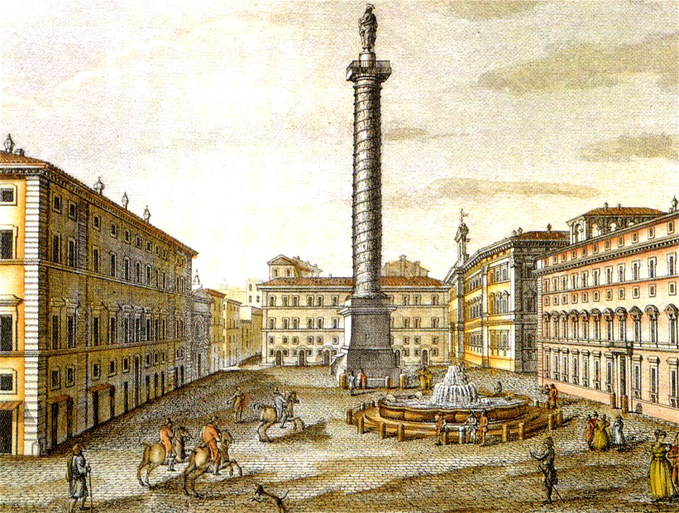 XIX century print, Piazza colonna, roma