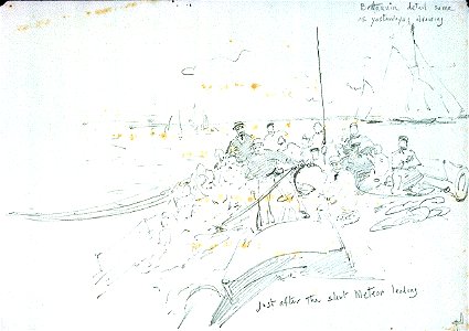 Yacht race, showing the view aft on the deck of Kaiser Wilhelm II's 'Meteor' at Cowes, 1893, with 'Britannia' behind RMG PV0232
