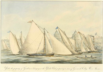 Yachts the property of Gentlemen belonging to the Yacht Clubs preparing to start off Greenwich College River Thames RMG PY8684