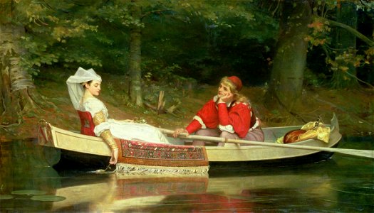 XKH141030 With The River, 1869 (oil on canvas); by Calderon, Philip Hermogenes (1833-98). Free illustration for personal and commercial use.