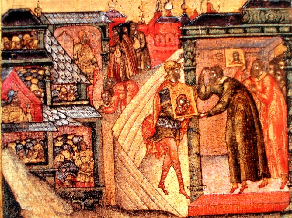 Yakov Lyubsky presenting the icon to Local Headman of Yaroslavl