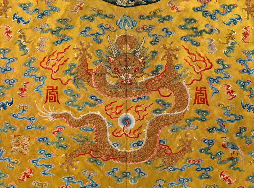 Yellow silk dragon robe. Detail (CBL C 1051)