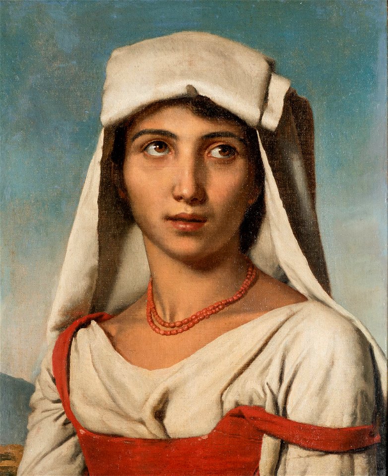 Young Neapolitan with a white kerchief and coral necklace - Leopold Robert