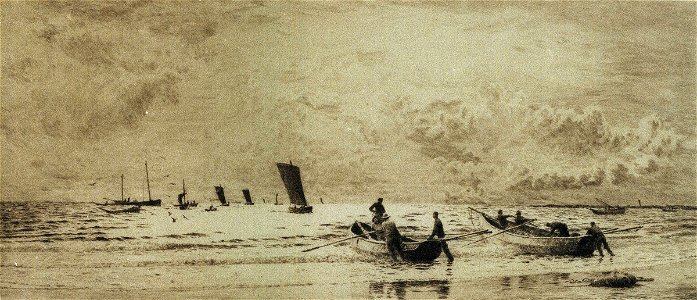 Yorkshire Cobbles pulling off a beach near Scarborough 1901 RMG PW2174