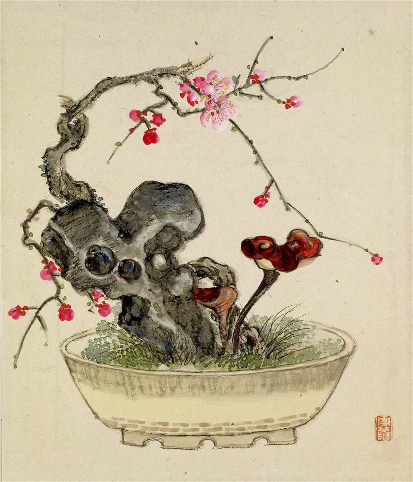 Yoshizawa Setsuan - Leaf from Album Depicting Birds, Flowers, Landscapes, and Flower Pots - Walters 351741B