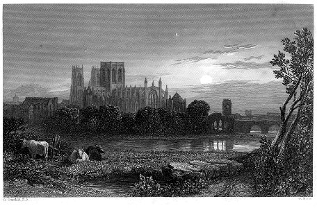 York Minster, Moon-light view engraving by William Miller after C Stanfield