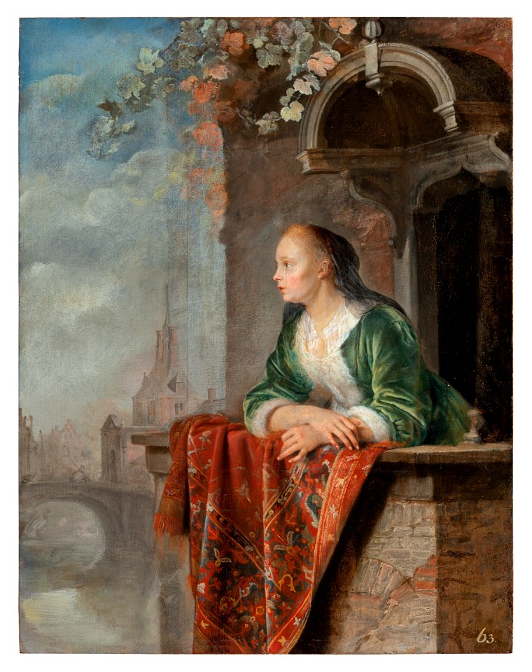 Young Lady on a Balcony, Gerrit Dou and studio, c. 1664, National Gallery, Prague