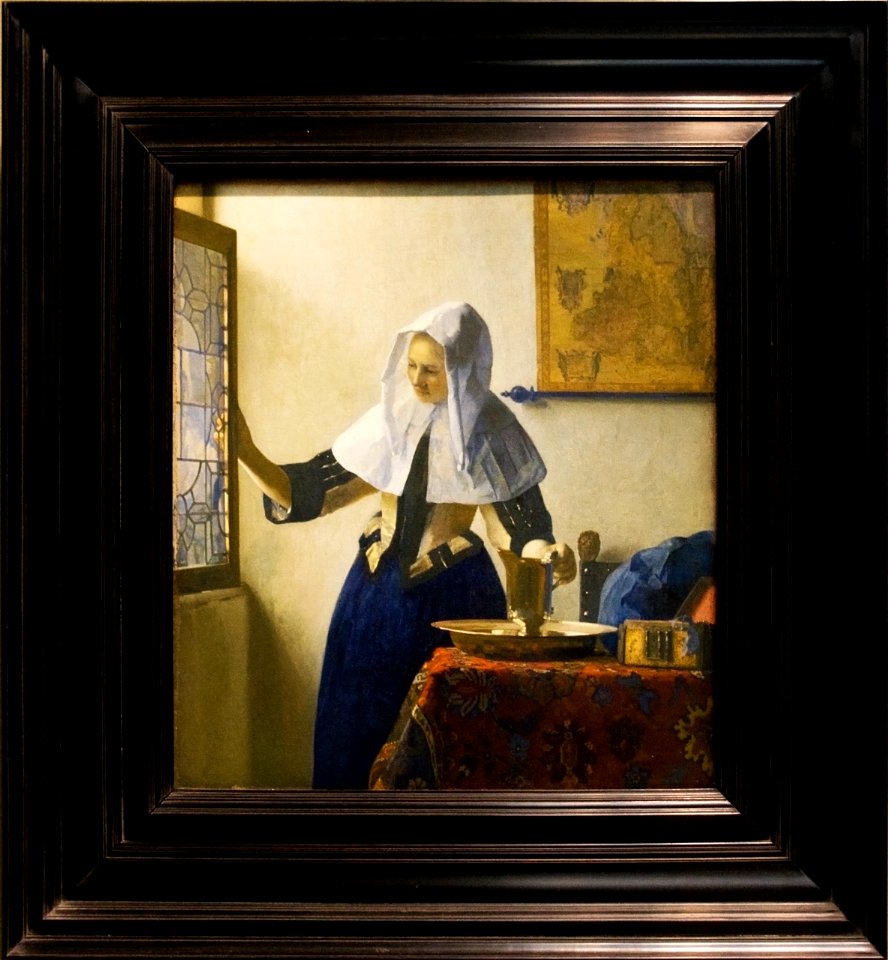 Young Woman with a Water Pitcher - Painting of Vermeer, with frame