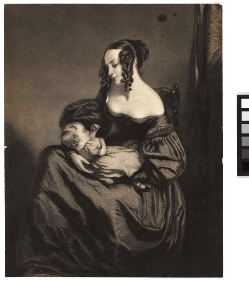 Young woman seated with a child on her lap RMG PY6223