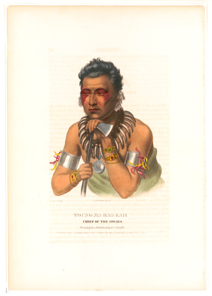 Young Ma-Has-Kah, chief of the Ioways - (paint)ed by C.B. King ; on stone by A. Newsam ; Lehman & Duval (Lithrs.) LCCN2013645364