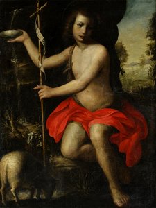 Young Saint John the Baptist in the Wilderness attributed to Alessandro Allori. Free illustration for personal and commercial use.