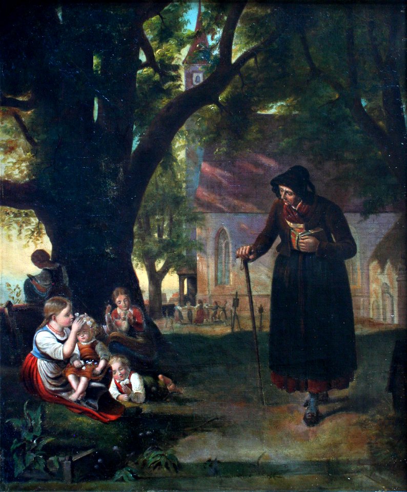 Youth and Old Age Meet Near a Church