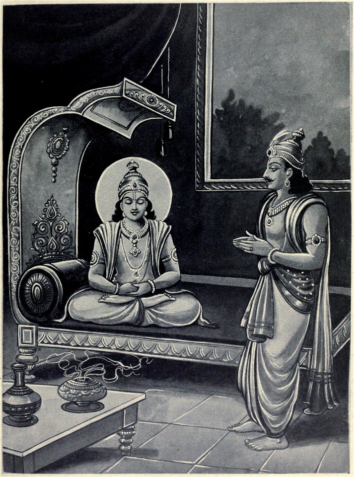 Yudhistira is questioning meditating Krishna