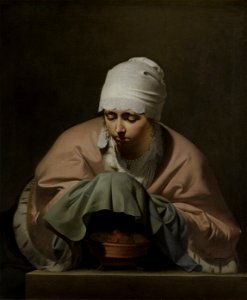 Young woman warming her hands. Caesar van Everdingen
