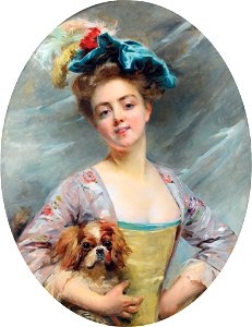 Young woman with a little dog, by Madeleine-Jeanne Lemaire