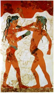 Young boxers fresco, Akrotiri, Greece. Free illustration for personal and commercial use.