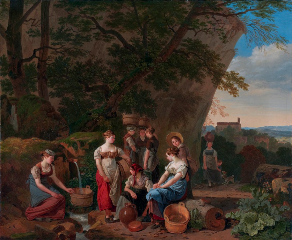 Young women near a fountain, by Wolfgang Adam Töpffer