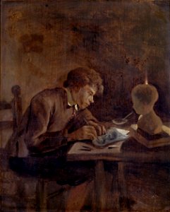 Young Draftsman by Candle Light by Jan Steen Museum De Lakenhal S 406. Free illustration for personal and commercial use.