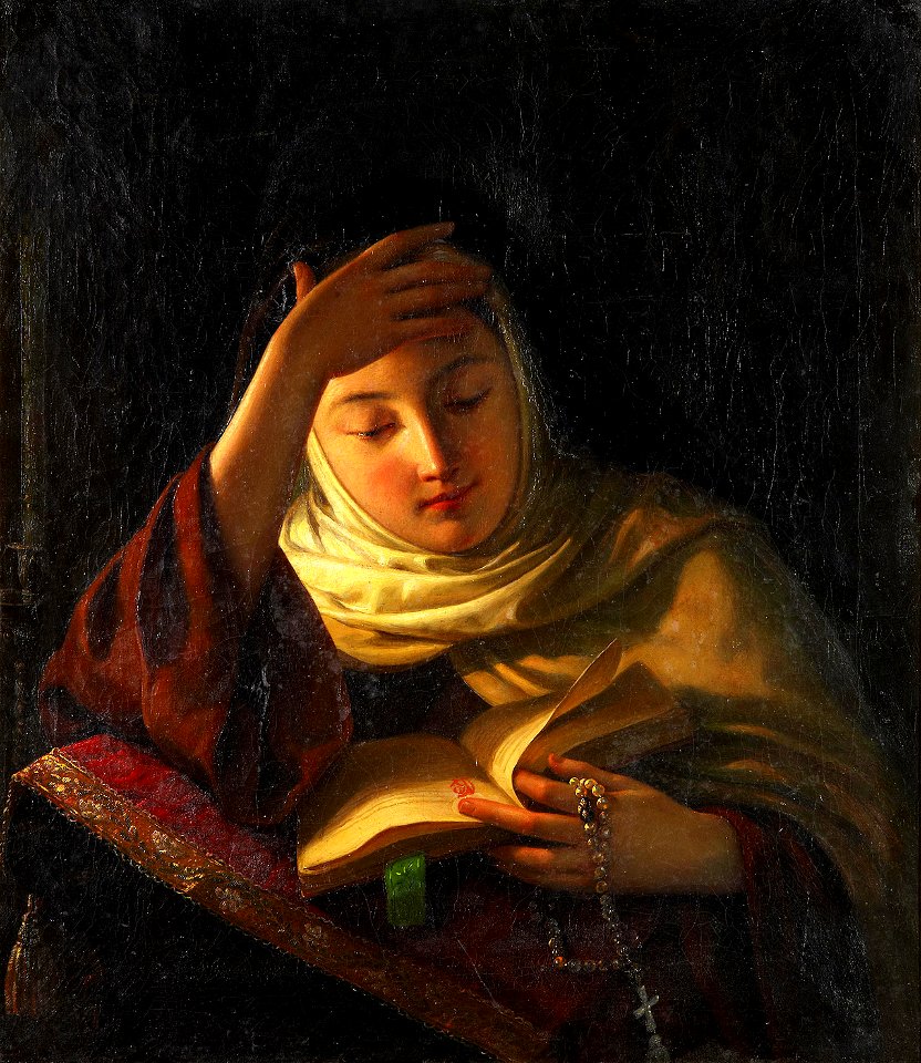 Young Nun at Prayer by Sergei Gribkov 1852
