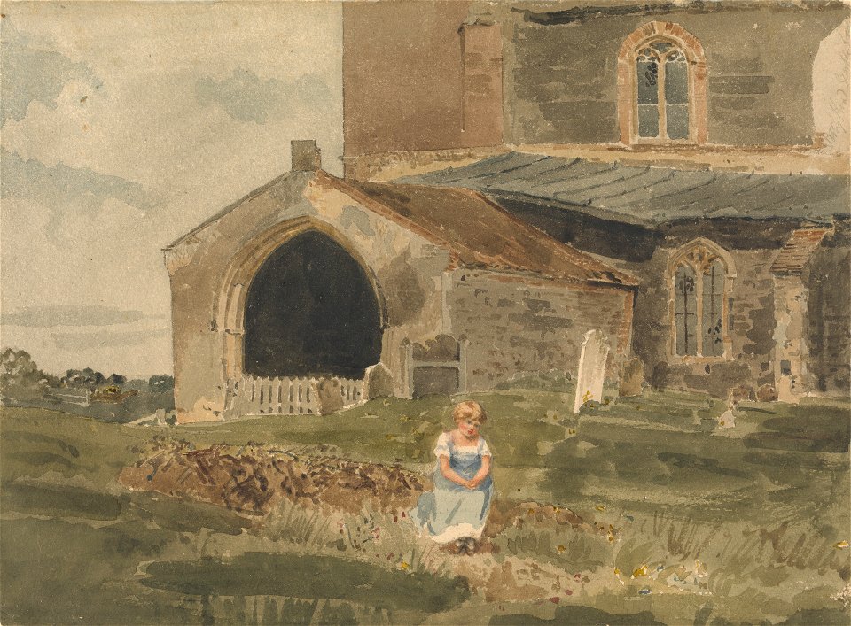 Young Girl Sitting on a Bank outside a Church - John Thirtle