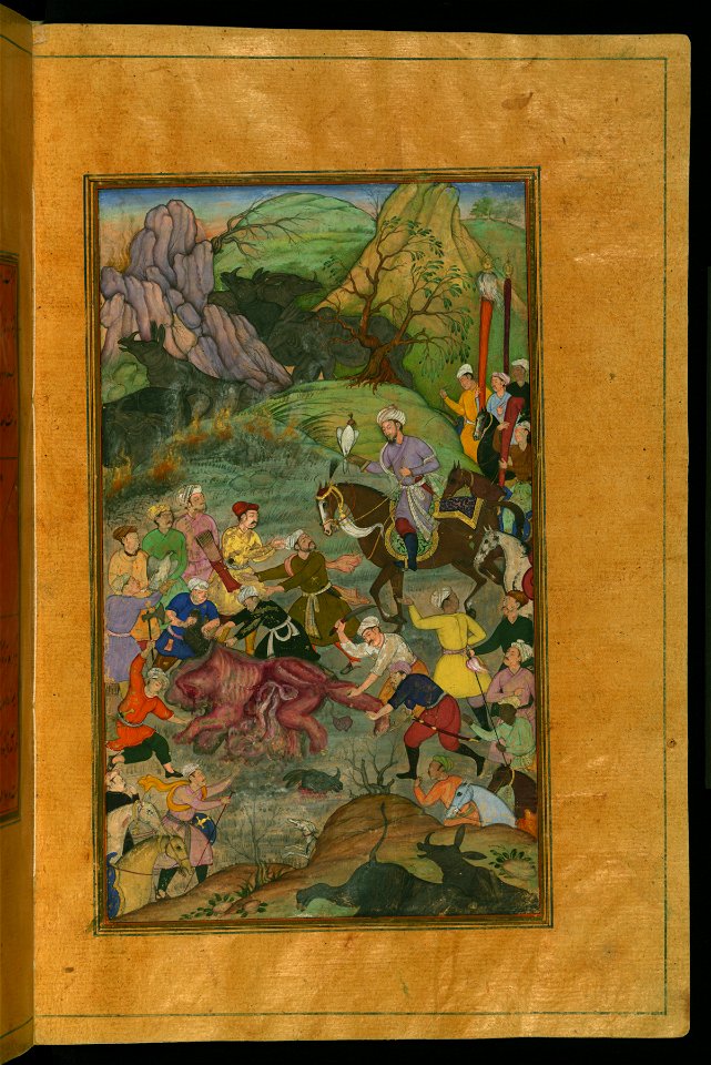 Zahir al-Din Muhammad Babur - Babur and his Party Hunting for Rhinoceros in Swati - Walters W59621B - Full Page