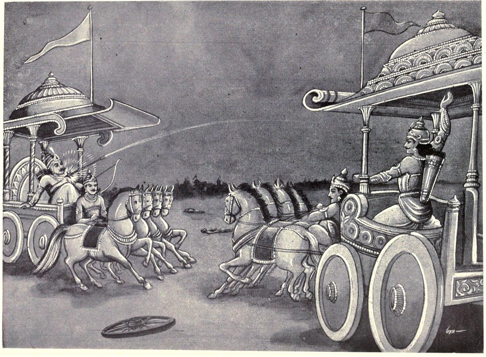 Yudhistira hits Shalya with arrow of Shakti
