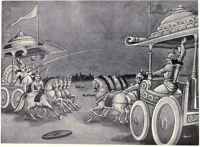 Yudhistira hits Shalya with arrow of Shakti