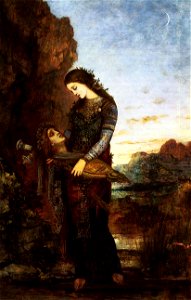 Young Thracian Woman Carrying the Head of Orpheus by Gustave Moreau. Free illustration for personal and commercial use.
