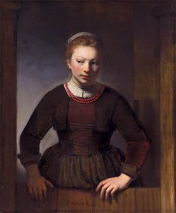 Young woman at an open half-door, attributed to Samuel van Hoogstraten