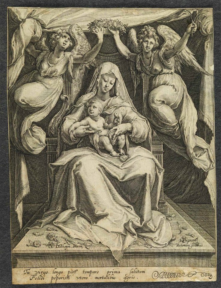 Zacharias Dolendo (após Jacob de Gheyn) - A Virgem com o Menino coroada por dois anjos
